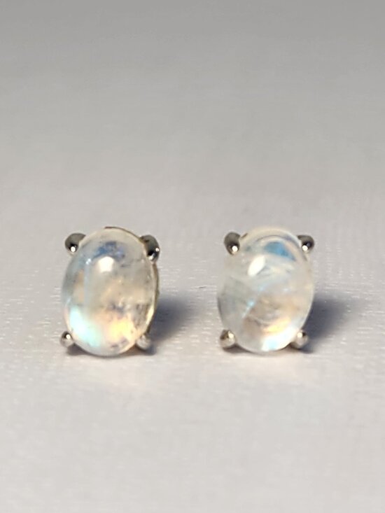 VTG NIB 925 Natural Clear Blue Fire Rainbow Moonstone Stud Earrings My Last One - Picture 5 of 14